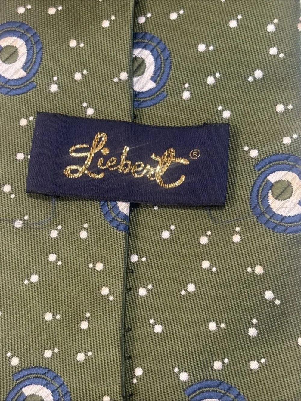 Vintage Liebert Polyester Necktie Tie Green Art Deco Retro Excellent Style